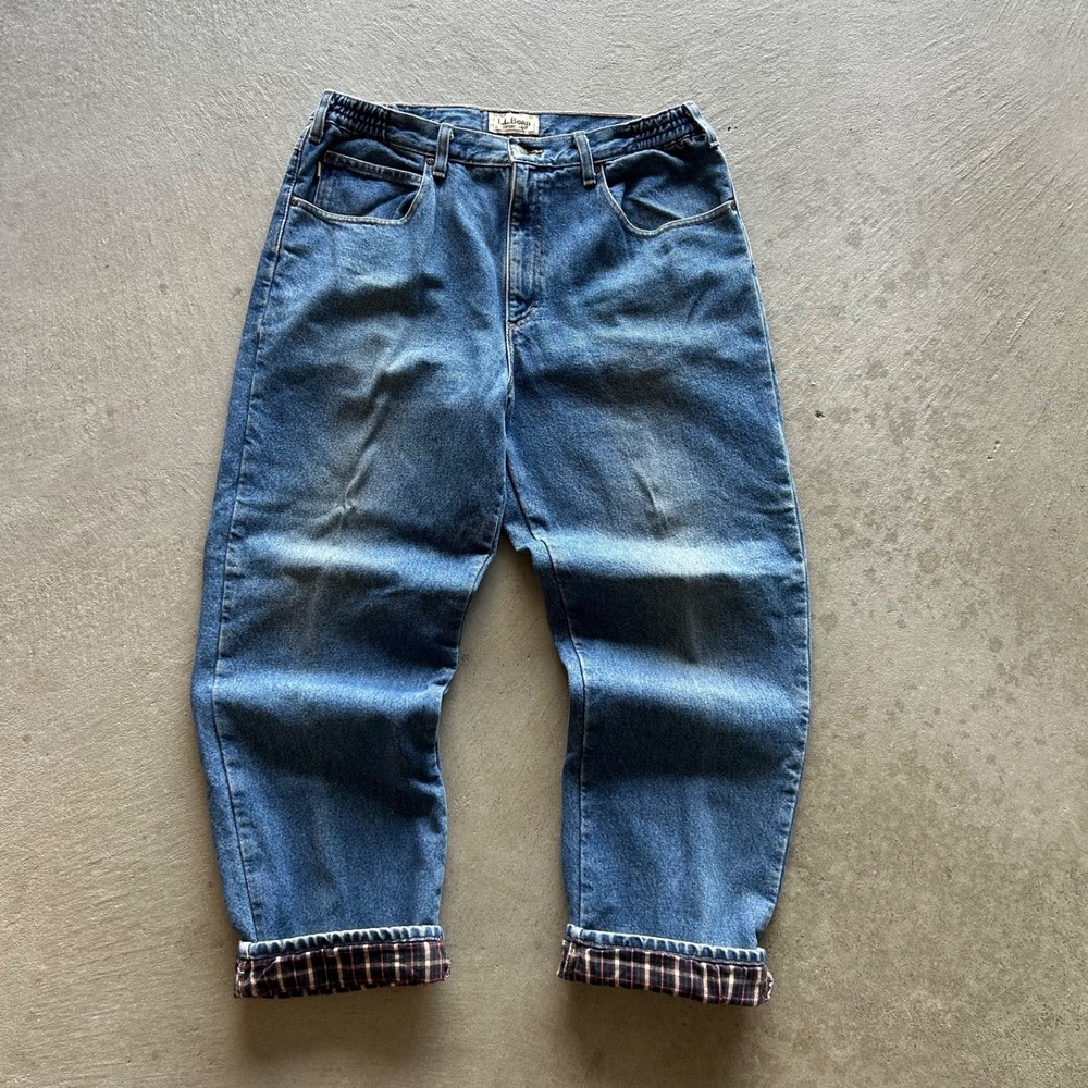 Vintage 90s LL Bean Flannel Lined Jeans Size 36x30 Blue Wash Denim Comfort Waist